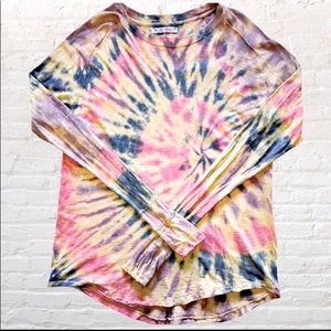 FREE PEOPLE Tie Dye Arden Oversized Tunic Tee long sleeve Raw hems boxy casual L